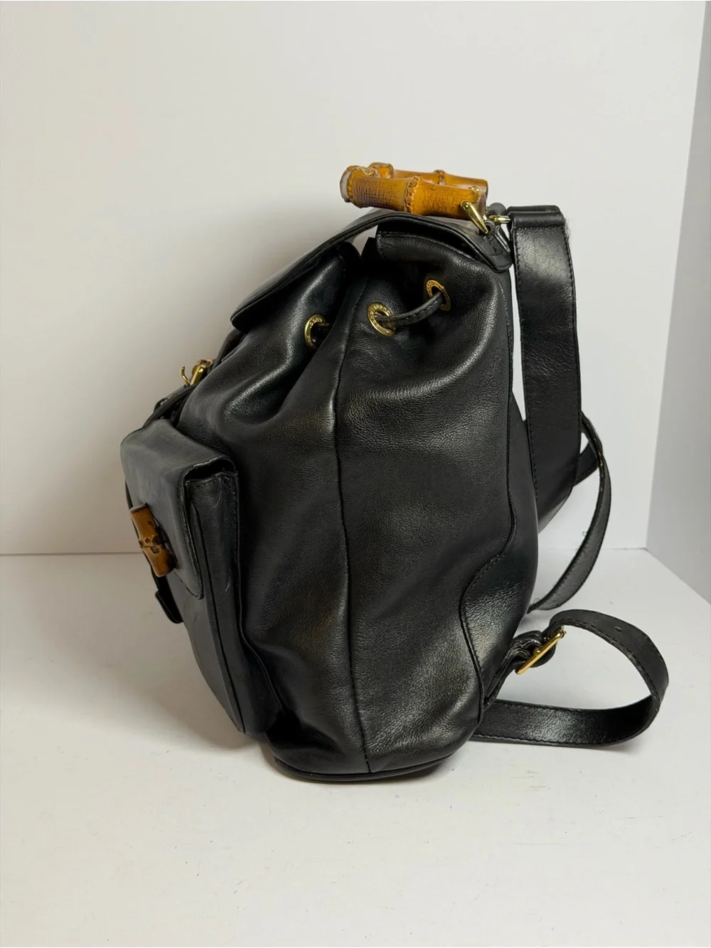 Vintage Gucci Bamboo Black Leather Backpack